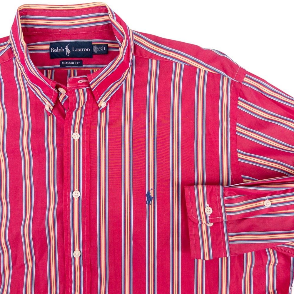 VTG Polo Ralph Lauren Mens 16.5 Large Button Down Shirt Classic Pink Stripe Pony